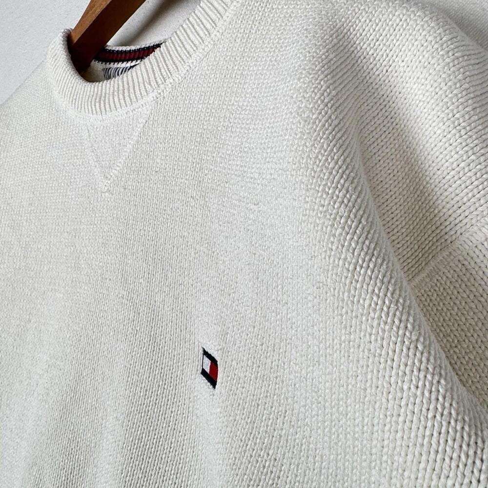 Vintage Tommy Hilfiger Men's Knit Cotton Crewneck Sweater Large White - Picture 3 of 9